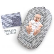 Massive Deals 4 Babies Baby Lounger w/Free Bonus Blankie  Extra Soft Portable Bassinet Pillow Nest for Infant...