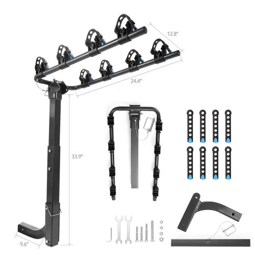  Master MICTUNING Hitch Mounted Bike Rack - Deluxe 4-Bicycle Rack Carrier with Folding Carry Arms Tie-down Tilt-away Main Mast