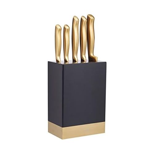  [아마존베스트]Kitchen Craft Master Class Knife Block with 5 Knives, Wood, Brass/Black, 30 x 18 x 18 cm, 6 Units