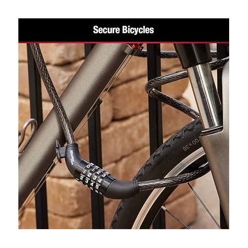  Master Lock Black Set Your Own Combination Bike Lock, Metal Cable Lock has a Weather Resistant Vinyl Coating for Outdoor Durability, 5 Feet Long, 8370D