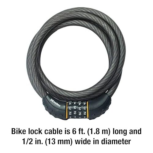  Master Lock Cable Lock, Set Your Own Combination Bike Lock, 6 ft. Long, Black, 8122D