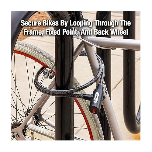  Master Lock 8364DCC Cable Bike Lock with Key, 5 ft. Long, Black