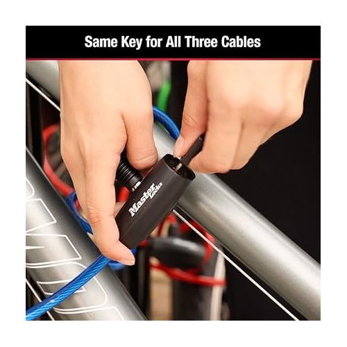  Master Lock Bike Lock Cables with Key, Blue, Green, and Red 3-Pack of Keyed-Alike Bicycle Cable Locks, 6 ft. Long, 8127TRI