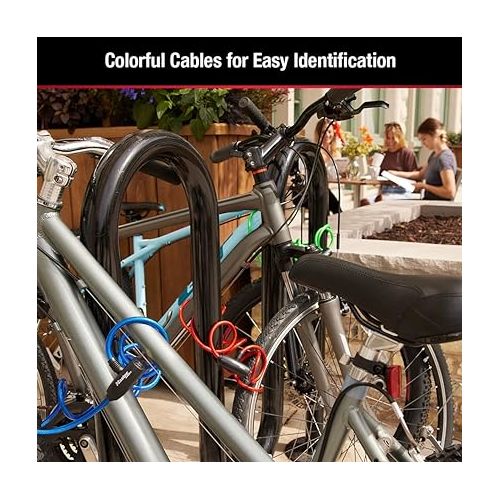  Master Lock Bike Lock Cables with Key, Blue, Green, and Red 3-Pack of Keyed-Alike Bicycle Cable Locks, 6 ft. Long, 8127TRI