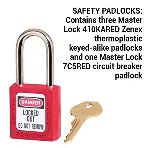  Master Lock Lockout Tagout Kit, Electrical Lockout Kit with Thermoplastic Safety Padlocks, 145E410KA