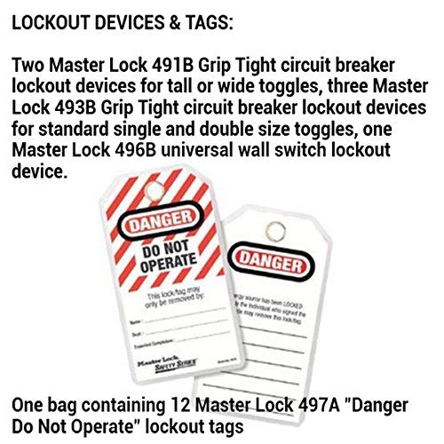  Master Lock Lockout Tagout Kit, Electrical Lockout Kit with Thermoplastic Safety Padlocks, 145E410KA