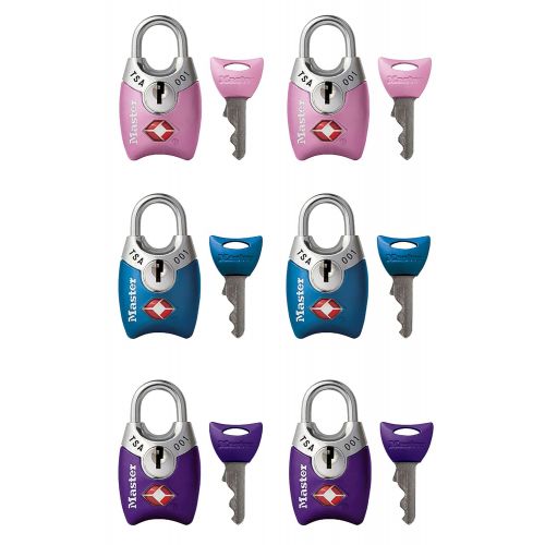  Master Lock 4689T TSA Accepted Padlocks with Keys 6-Pack,Assorted Colors