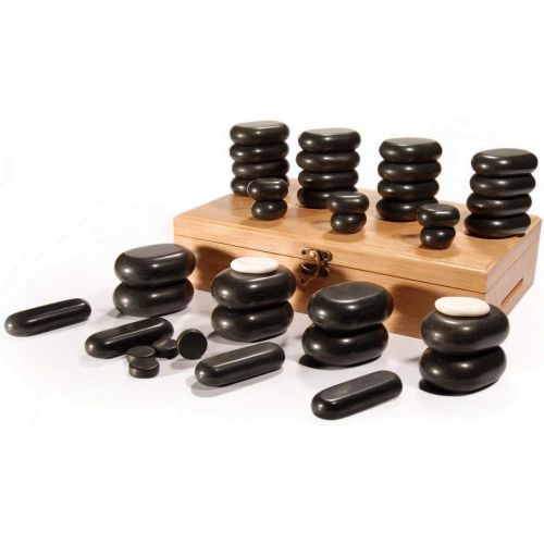  Master Massage Deluxe 70 Piece Basalt Massage Hot Stone Rock Set With Bamboo Box