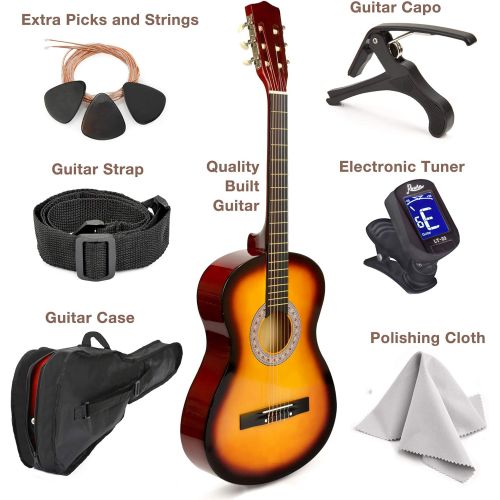  Master Play 38 Sunburst Wood Guitar With Case and Accessories for Kids/Boys/Girls/Teens/Beginners