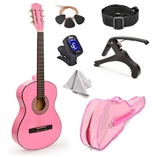  Master Play Pink Wood Guitar with Case and Accessories Great Gift for Kids/Girls/Beginners (38)