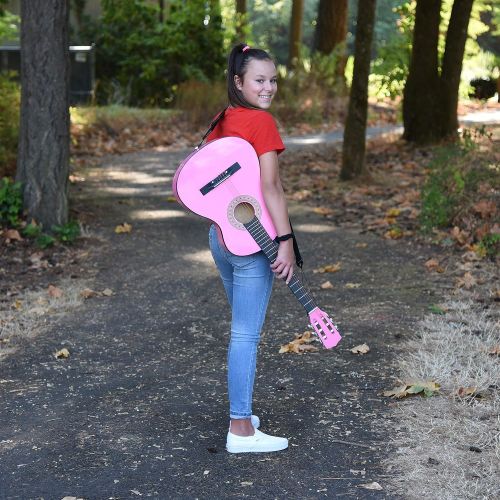  Master Play Pink Wood Guitar with Case and Accessories Great Gift for Kids/Girls/Beginners (38)