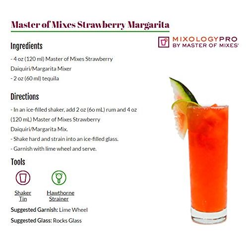  Master of Mixes Strawberry Daiquiri/Margarita Drink Mix, Ready To Use, 1 Liter Bottle (33.8 Fl Oz),...