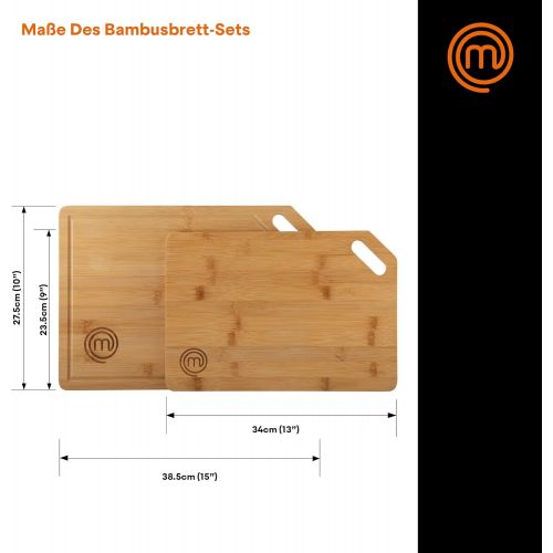  [아마존베스트]MasterChef 2 Piece Bamboo Chopping Board Set, Preparing, Cutting, Dice and Serving, 38.5 x 27.5 cm / 34 x 23.5 cm