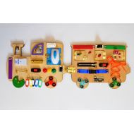 MasterWooden Train Busy Board Travel toy Fine motor Skills Sound toys Montessori for Baby Toddler Gifts Latch board Busy Box Sensory board Special Needs