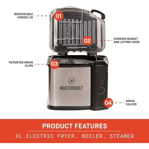  [아마존베스트]Masterbuilt MB20012420 Electric Fryer Boiler, Steamer, 10 Liter, Silver