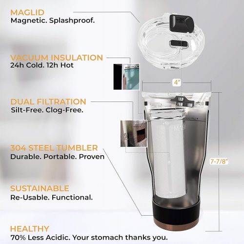  Mastermind Kold Brew Patented Iced Coffee Maker by Mastermind: Premium, Unique Cold Brew Maker & Coffee Mug. 1L Stainless Steel Tumbler + Magnetic Lid + Coffee Filter. Travel Mug & Tea Infuser / Iced C