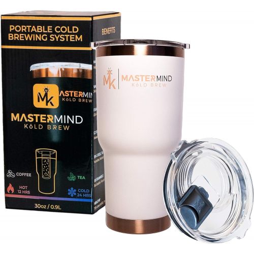  Mastermind Kold Brew Patented Iced Coffee Maker by Mastermind: Premium, Unique Cold Brew Maker & Coffee Mug. 1L Stainless Steel Tumbler + Magnetic Lid + Coffee Filter. Travel Mug & Tea Infuser / Iced C