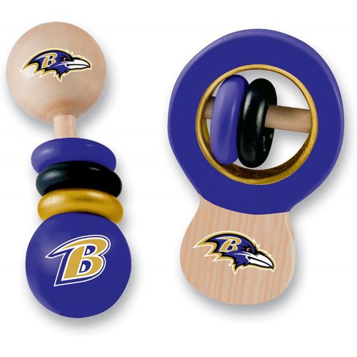 마스터피스 [아마존베스트]MasterPieces NFL Baltimore Ravens Natural Wood, Non-Toxic, BPA, Phthalates, & Formaldehyde Free, Baby Rattle Set, 2 Pieces