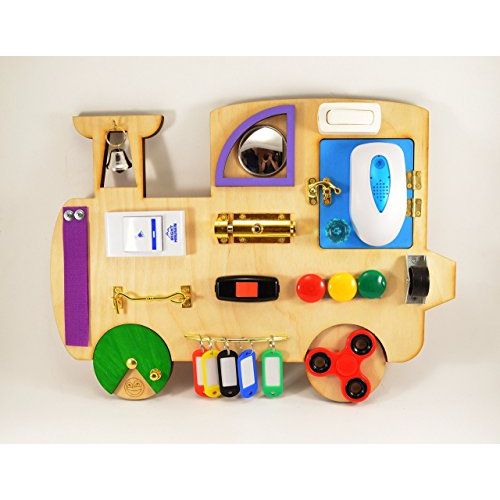  Masterwooden Train Busy Board Travel toy Fine motor Skills Sound toys Montessori for Baby Toddler Gifts Latch board Busy Box Sensory board Special Needs