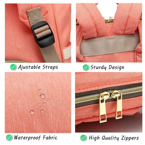  Mastery Baby Diaper Bag Backpack for Mom and Dad, Extra Large Capacity Waterproof Oxford Cloth with Insulated Bottle Pocket, Stroller Straps and Changing Pad (Orange Pink)