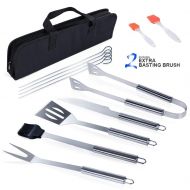 Masthome BBQ Grill Accessories 9 PCS Barbecue Tool Sets with Carry Case & 2 Basting Brush Stainless Steel Barbecue Grilling Utensils for Camping & Picnic