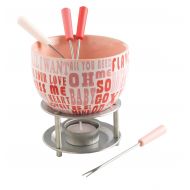 Mastrad Fondue Set - Includes Ceramic Fondue Pot, Stainless Steel Forks, Tealight Holder, Candle and Warming Stand - Melt Chocolate, Cheese and More (Valentines)