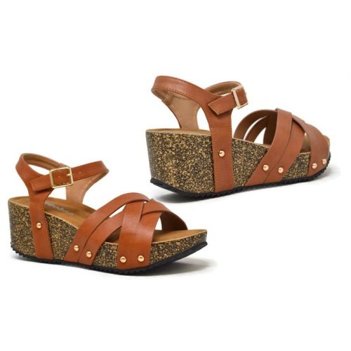  Mata Womens Double-Strap Cork Platform Wedge Cut-Out Comfy Sandals (Sizes 6.5 & 8)