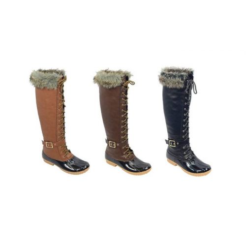  Mata Womens Knee-High Insulated Fur-Trim Duck Boots