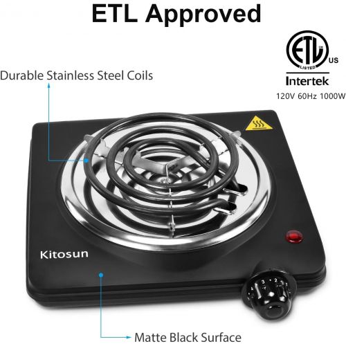  Mata Leon Electric Coals Burner Multipurpose Charcoal Burner ETL Approved Single Hot Plate 1000W Charcoal Starter with Adjustable Temperature Control Stainless Steel Cooktop Countertop for C