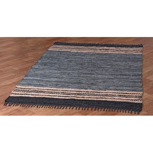  Matador Leather Chindi Rug, 4 by 6-Feet, Gray
