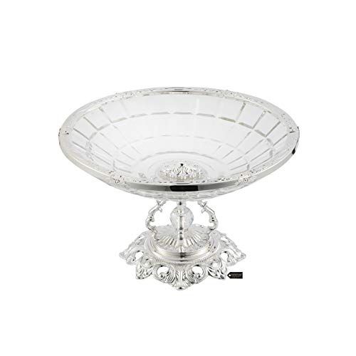  Matashi Crystal Candy Decorative Bowl Plate Dish, Round Serving Platter with 24K Gold Plated Pedestal Crystal Ball Base for Weddings Parties Tabletop Stand for Cakes Desserts Fruit