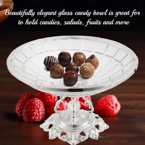  Matashi Crystal Candy Decorative Bowl Plate Dish, Round Serving Platter with 24K Gold Plated Pedestal Crystal Ball Base for Weddings Parties Tabletop Stand for Cakes Desserts Fruit