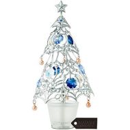 Matashi 24K Gold Plated Crystal Studded Christmas Tree Home Decorative Tabletop Hanging Ornament (Silver with Colored Crystals)
