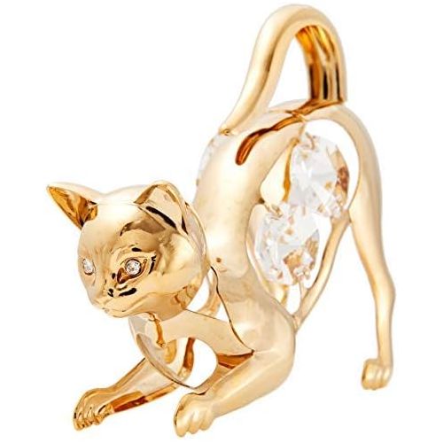  Matashi 24K Gold Plated Crystals Cat on the Prowl Ornament Decorative Animal Figurine for Living Room Showpiece for Christmas Birthday Valentines Day Anniversary Holiday Present fo