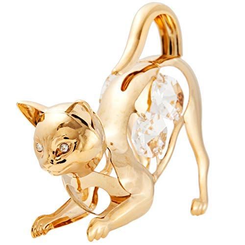  Matashi 24K Gold Plated Crystals Cat on the Prowl Ornament Decorative Animal Figurine for Living Room Showpiece for Christmas Birthday Valentines Day Anniversary Holiday Present fo