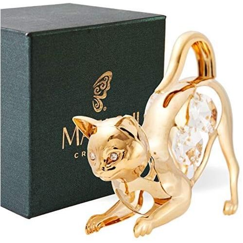  Matashi 24K Gold Plated Crystals Cat on the Prowl Ornament Decorative Animal Figurine for Living Room Showpiece for Christmas Birthday Valentines Day Anniversary Holiday Present fo