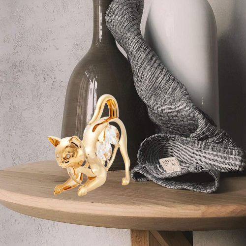  Matashi 24K Gold Plated Crystals Cat on the Prowl Ornament Decorative Animal Figurine for Living Room Showpiece for Christmas Birthday Valentines Day Anniversary Holiday Present fo