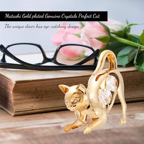  Matashi 24K Gold Plated Crystals Cat on the Prowl Ornament Decorative Animal Figurine for Living Room Showpiece for Christmas Birthday Valentines Day Anniversary Holiday Present fo