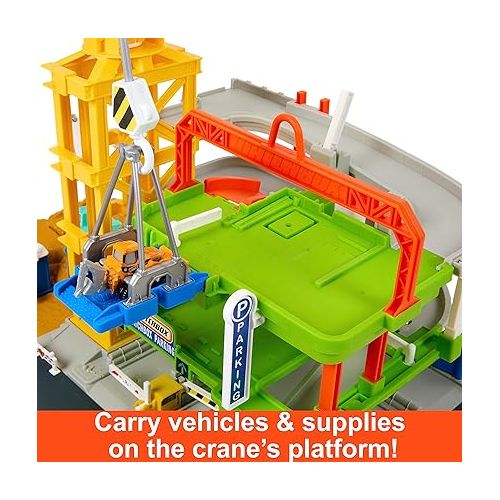  Matchbox Cars Playset, Action Drivers Epic Construction Yard, 20-in Tall Crane & 1:64 Scale Toy Construction Vehicle
