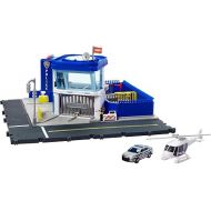 Matchbox Toy Cars Playset, Action Drivers Police Station Dispatch, 1 Toy Helicopter & 1 Ford Police Car in 1:64 Scale with Lights & Sounds