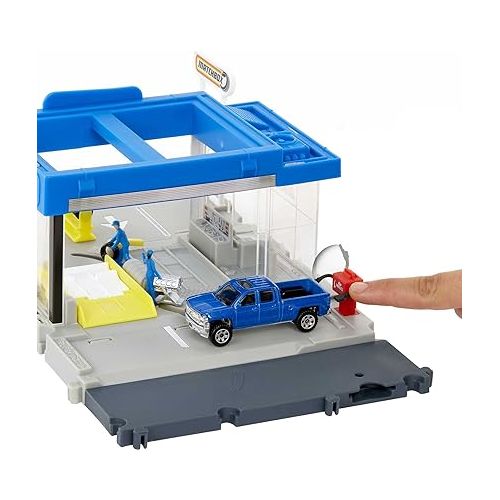  Matchbox Action Drivers Auto Shop Playset with 1 Chevy Silverado, Moving Parts & Figures, Toy for Kids 3 Years Old & Up