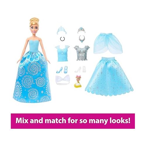 마텔 Mattel Disney Princess Cinderella Fashion Doll & Mystery Friend with 12 Surprise Fashions & Accessories, Unboxing Toy