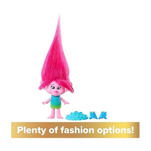 마텔 Mattel DreamWorks Trolls Band Together Queen Poppy Small Doll with Removable Outfit & Plush Hair, Toys Inspired by The Movie