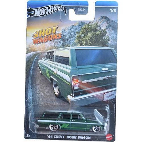 마텔 Mattel Hot Wheels Hot Wagons, Set of 5 ['64 Chevy Nova Wagon, Custom '66 GTO Wagon, Datsun Bluebird Wagon, Volvo 850 Estate, and '17 Audi rs 6 Avant]