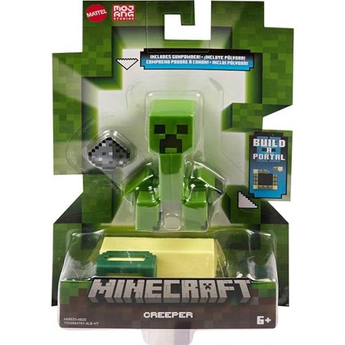 마텔 Mattel Minecraft Toys 3.25-inch Action Figure, Creeper with Accessory & Portal Piece, Toy Collectible Inspired by Video Game