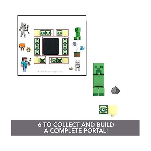 마텔 Mattel Minecraft Toys 3.25-inch Action Figure, Creeper with Accessory & Portal Piece, Toy Collectible Inspired by Video Game