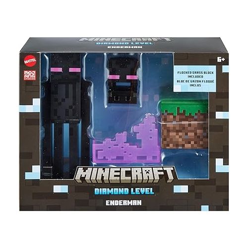 마텔 Mattel Minecraft Diamond Level Enderman Action Figure & Die-Cast Accessories, Collectible Toy Inspired by Video Game, 5.5 inch