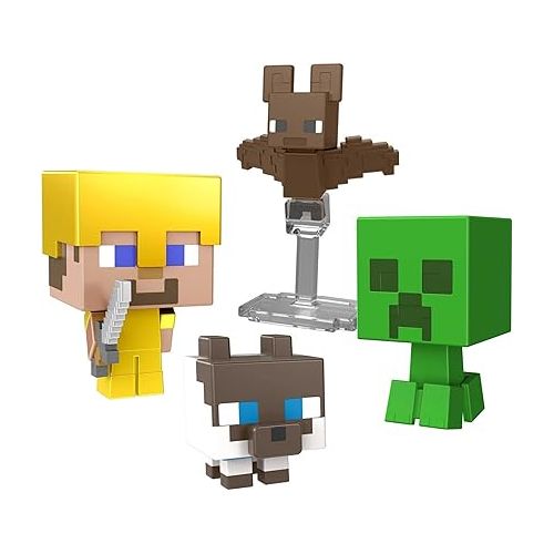 마텔 Minecraft Mob Head Minis Cave Explorers Pack with 2 Action Figures and Accessories, Steve and Creeper, Collectible Gift for Fans Age 6 Years and Older