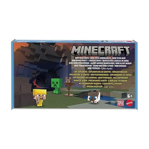 마텔 Minecraft Mob Head Minis Cave Explorers Pack with 2 Action Figures and Accessories, Steve and Creeper, Collectible Gift for Fans Age 6 Years and Older