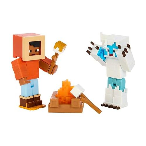 마텔 Mattel Minecraft Game, Creator Series Action Figures and Accessories, Camp Enderwood Steve and Mob Figures, Collectible Gift for Kids